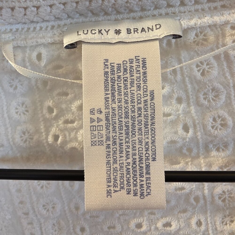 Lucky Brand White Eyelet Lace Kimono Cardigan Boho Open Front Top - Picture 3 of 3